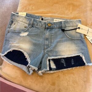 Blue Distressed Jean Shorts with Frayed Hem